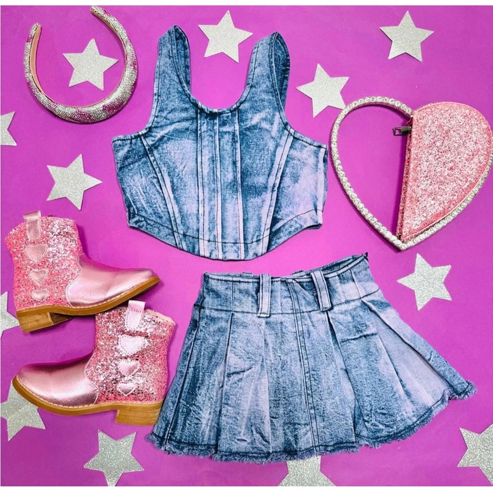 Flowers By Zoe Denim Skirt Blue & Pink